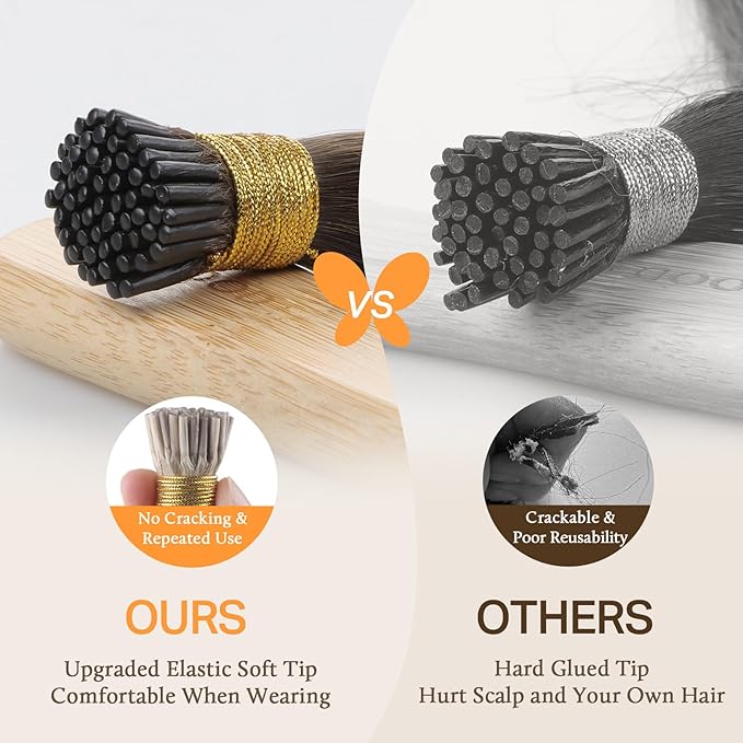 DOORES I Tips Hair Extensions - Real Human Hair, Light Dark Brown, 14 Inch, 50g/100s, ITip, Silky Straight, Cold Fusion