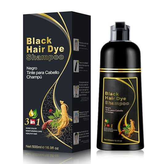 Black Hair Shampoo 3 in 1, Instant Hair Color for Gray Hair Coverage, Natural Black Shampoo Hair for Women & Men, 500ML Hair Color Shampoo Lasts 30 Days with Herbal Ingredient