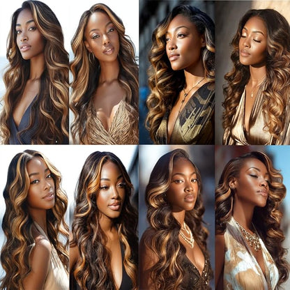 Ombre P1B27 With Highlights Body Wave Bundles Black and Blonde Body Wave Bundles two tone Brazilian Human Hair Soft and Silky for Black Women 10 10 10 Inch