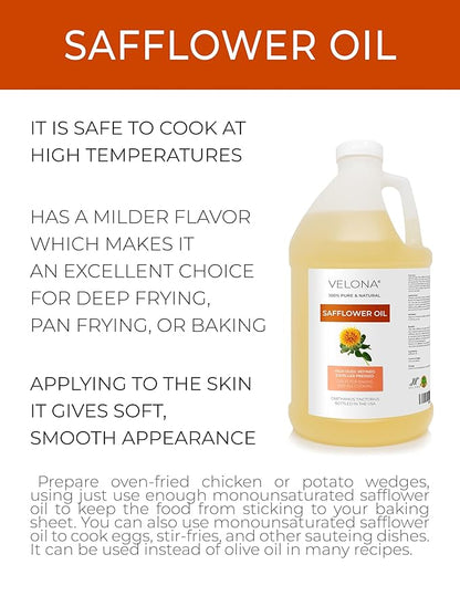velona Safflower Oil 64 fl oz | 100% Pure and Natural Carrier Oil | Refined, Expeller Pressed | Cooking, Skin, Hair, Body & Face Moisturizing | Use Today - Enjoy Results