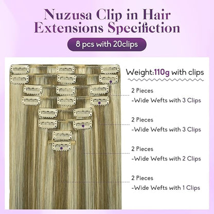 Blonde Clip in Hair Extensions Real Human Hair 8pcs Per Set with Double Weft 100% Seamless Blonde Hair Extensions for Women #8p613 Mixed Bleach Blonde 22inch 110g/4oz
