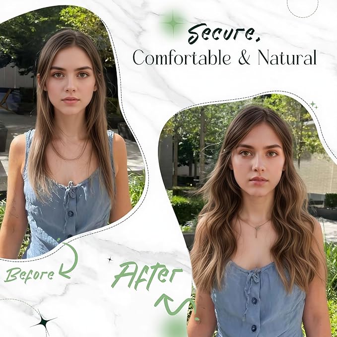RUNATURE Wire Hair Extensions Real Human Hair, Invisible Fish Line Hair Extensions Straight Brown Hair, Natural Look for Daily Wearing, 20 Inch 100g #2 Dark Brown