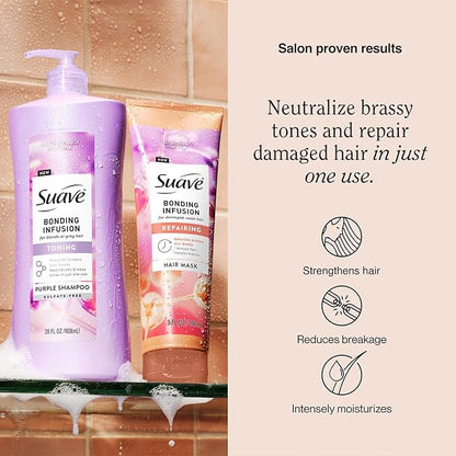 Suave Bonding Infusion Set, Toning Purple Shampoo, Sulfate-Free + Repairing Hair Mask, Leave-In Conditioner Treatment for Dry, Damaged Hair
