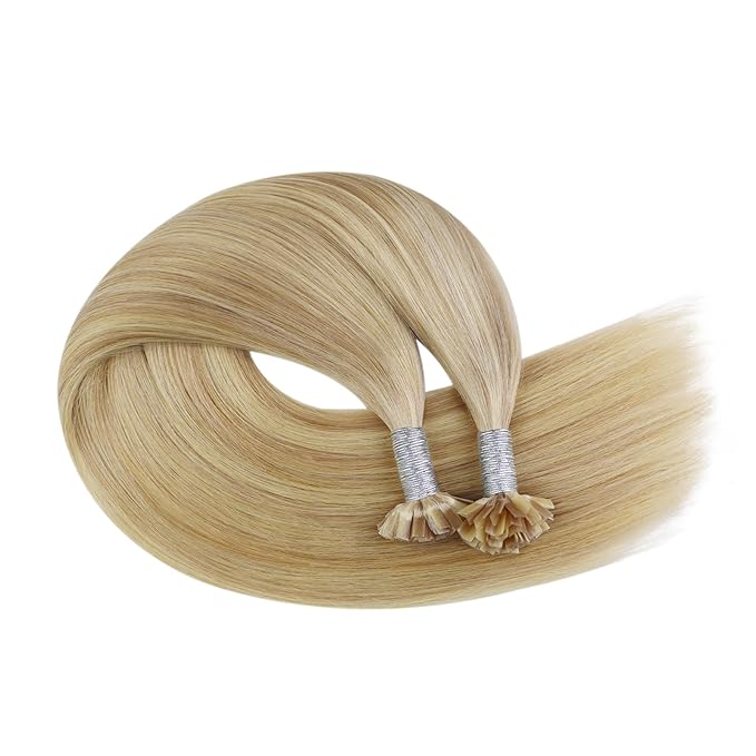 YoungSee K Tip Hair Extensions Human Hair Blonde Highlight Ktip Human Hair Extensions Golden Blonde Highlight 16inch 50s/50g