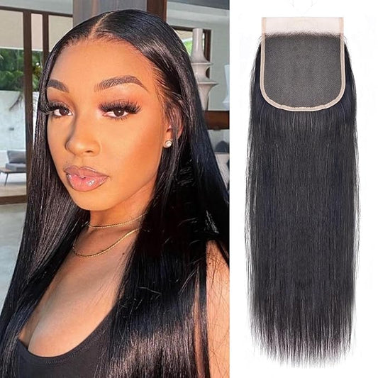 5x5 Transparent HD Lace Closure Silky Straight Hair Closure Invisible Lace 12A Brazilian Virgin Remy Human Hair Frontal Closure Pre Plucked with Baby Hair Natural Black 8 Inch
