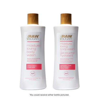 RAW SUGAR Moisture Loving Body Wash - Watermelon + Fresh Mint, Moisturizing & Refreshing Bath & Shower Gel, Sulfate-Free, Paraben-Free & Vegan (Pack of 3)