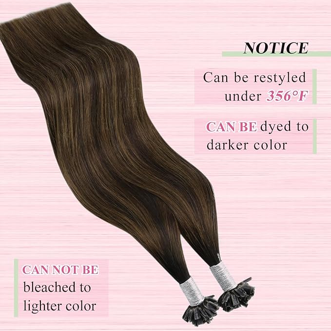 YoungSee U Tip Hair Extensions Human Hair Balayage Ktip Hair Extensions Balayage Dark Brown with Brown U Tips Hair Extensions Real Human Hair Ombre for Women Human Hair Extensions U Tip 20In 50s/50G
