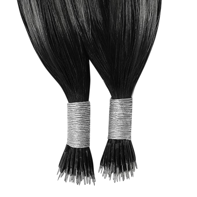 YoungSee Nano Loop Hair Extensions Black Ombre Nano Hair Extensions Real Hair Ombre Black to Silver Nano Bead Hair Extensions Human Hair Silver Human Hair Nano Ring Extensions Black 1g/s 50g 20inch