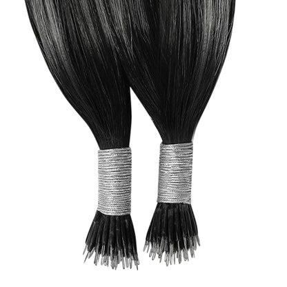 YoungSee Nano Loop Hair Extensions Black Ombre Nano Hair Extensions Real Hair Ombre Black to Silver Nano Bead Hair Extensions Human Hair Silver Human Hair Nano Ring Extensions Black 1g/s 50g 20inch