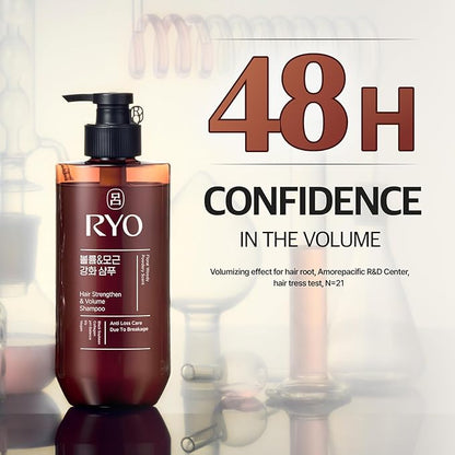 RYO Strengthen & Volume Shampoo with Korean Ginseng & Caffeine - Volumizing and Revitalizing for Fine Hair, Anti Loss Care, Strengthening hair roots, 16 Fl Oz.