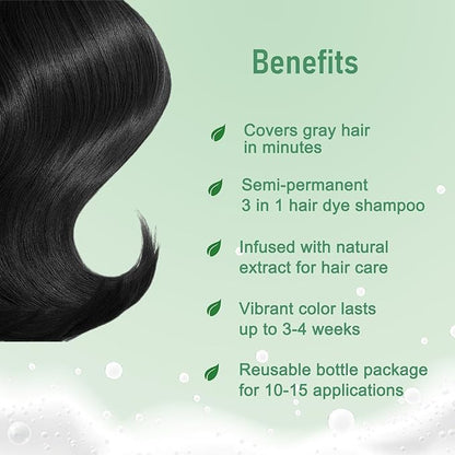 Black Hair Dye Shampoo 3 in 1, Hair Color Shampoo for Gray Hair, Tea Tree Black Hair Shampoo, Champu Para Canas, Gentle and Effective, Colors in Minutes, 16.90 Fl Oz