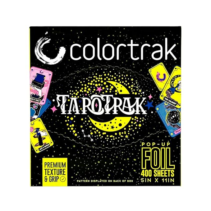 Colortrak Tarot Pop-up Foil W/Dispenser (400 Count), Pre-cut Sheets, Non-Slip Embossed Texture, 5" x 11" Sheets for Hair Foil Coloring and Highlighting Sheet Applications