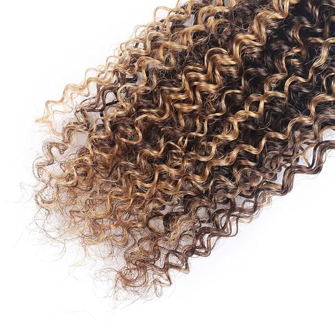 P427 Curly Bundles Human Hair Highlight Curly Bundles Brown and Blonde Double Weft Brazilian Human Hair Extensions Soft and Silky for Black Women 22 24 26 Inch