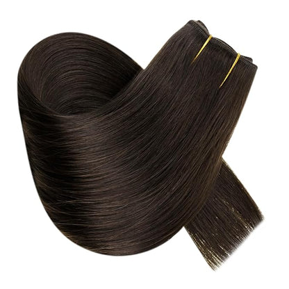 RUNATURE Wire Hair Extensions Real Human Hair, Invisible Fish Line Hair Extensions Straight Brown Hair, Natural Look for Daily Wearing, 20 Inch 100g #2 Dark Brown