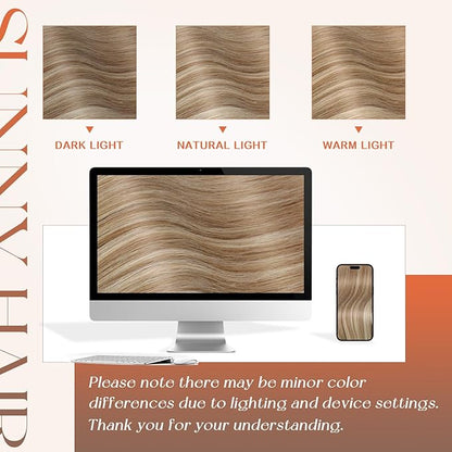 Sunny Hair K Tip Hair Extensions Real Human Hair Light Brown with Blonde Flat Tip Human Hair Extensions Keratin Extensions Human Hair 14inch 50g