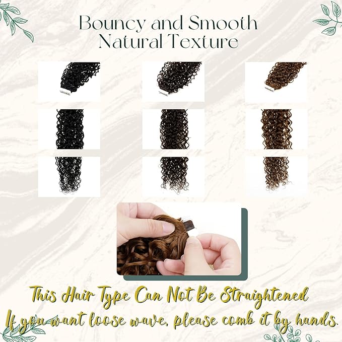 RUNATURE Curly Tape ins Human Hair Extensions Natural Black #1B Tape in Hair Extensions Real Human Hair Full Ends Curly Human Hair Tape in Extensions Silky Glue in Hair Extensions 16 Inch 50g 20pcs