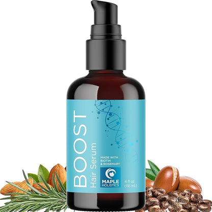 Volumizing Biotin Hair Serum for Men & Women - Caffeine Serum for Hair and Scalp Care with Peppermint Black Castor & Rosemary Oil for Enhanced Volume Shine & Hydration - Vegan & Cruelty Free (4 Fl Oz)