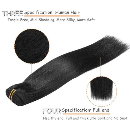 Caliee 22 Inch Clip in Hair Extensions Human Hair Jet Black Real Hair Extensions Clip in Human Hair Double Weft Lace Seamless Natural Silky Thick 140 Gram 7 PCS for Full Head