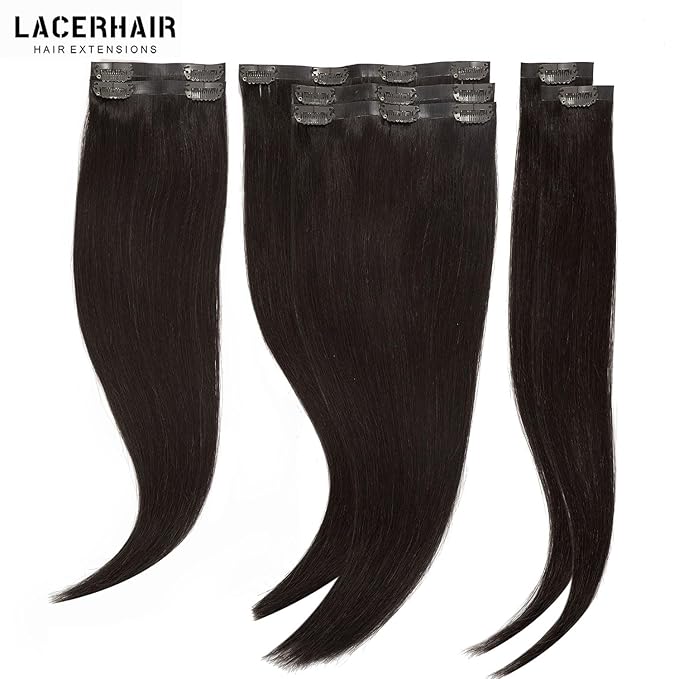 Lacer Hair Seamless Clip in Human Hair Extensions Ultra Thin Invisible PU Weft Clip On Hair Extensions 16 Inch 7Pcs 110g Hair Extensions Clip in Human Hair for Fine Thin Hair Women #2 Darkest Brown