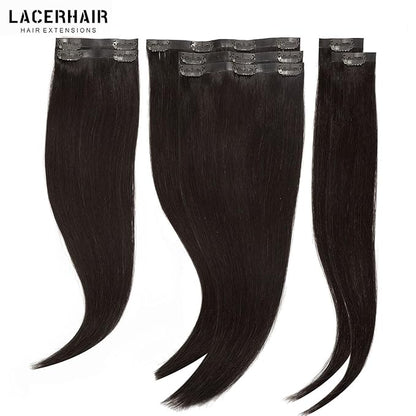 Lacer Hair Seamless Clip in Human Hair Extensions Ultra Thin Invisible PU Weft Clip On Hair Extensions 16 Inch 7Pcs 110g Hair Extensions Clip in Human Hair for Fine Thin Hair Women #2 Darkest Brown