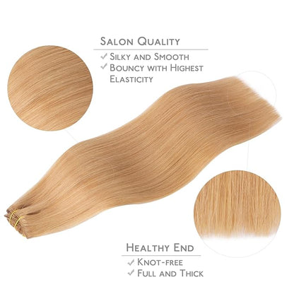 WENNALIFE Clip in Hair Extensions Real Human Hair, 24 Inch 120g 7pcs Human Hair Extensions Clip In Human Hair, Strawberry Blonde Hair Extensions Clip In Real Hair Coloured Remy Human Hair Extensions