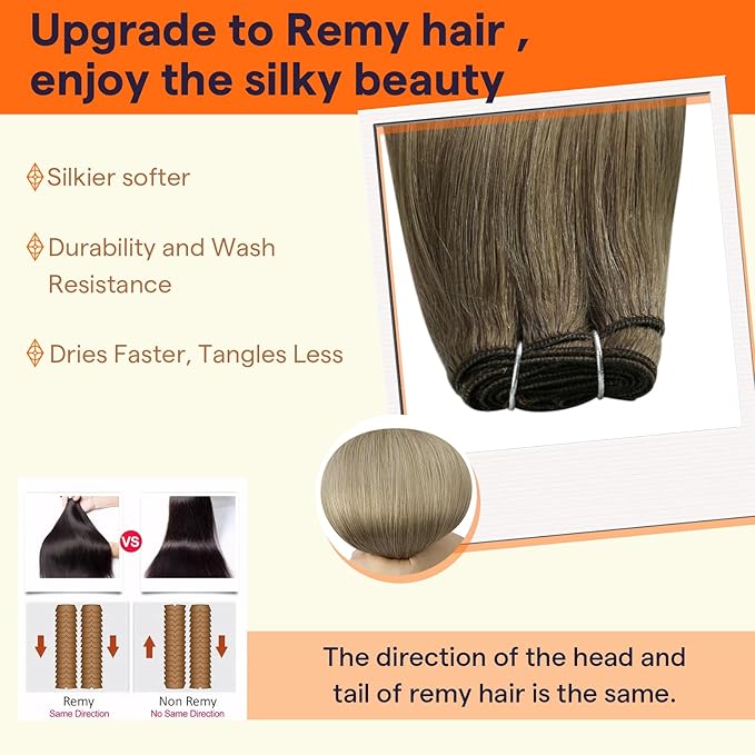 Full Shine Weft Hair Extensions Huam Hair Ombre Sew In Hair Extensions Real Human Hair Sew In Human Hair Bundles Balayage Brown To Ash Blonde Mix Platinum Blonde Weft Extensions 12 Inch 80G