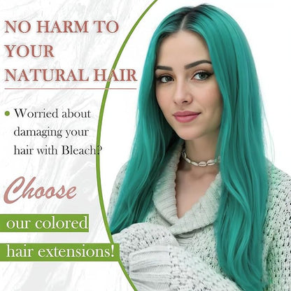 RUNATURE Colored Tape ins Human Hair Extensions Silky 20 Inch Long Tape in Teal Hair Extensions Natural Hair Invisible Glue in Remy Hair Extensions Teal Full Ends 10pcs 25g