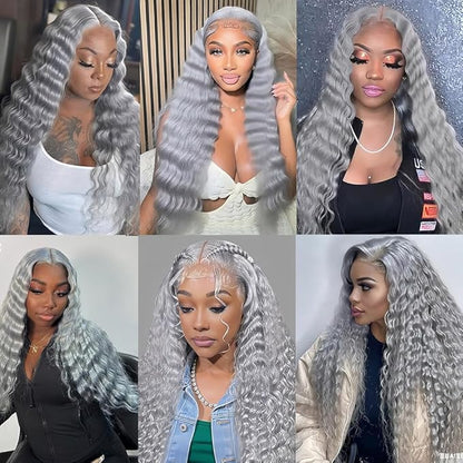 Light Grey Bundles Human Hair Grey Deep Wave Bundle Niegmeag 20 22 24 Inch Peruvian Virgin Soft and Skily Remy Hair Extensions 300g