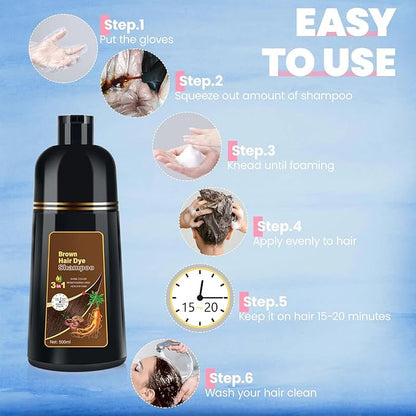 Hair Color Shampoo, Brown Hair Dye Shampoo 3 in 1 for Women&Men Herbal Ingredients Hair Dye in Minutes/Semi-Permanent/(16.9 FL OZ)
