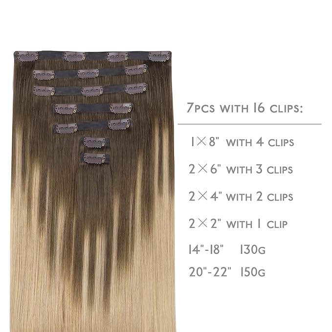 WENNALIFE Seamless Clip In Hair Extensions Human Hair, 24 Inch 160g 7pcs Balayage Chocolate Brown to Dirty Blonde Invisible Natural PU Weft Straight Extensiones De Cabello Hmano