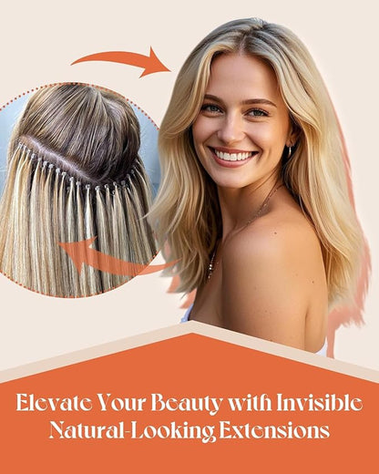 Sunny Hair Nano Bead Hair Extensions Human Hair, Nano Hair Extensions Human Hair Jet Black, Fusion Hair Extensions Easy to Apply 14inch 50g