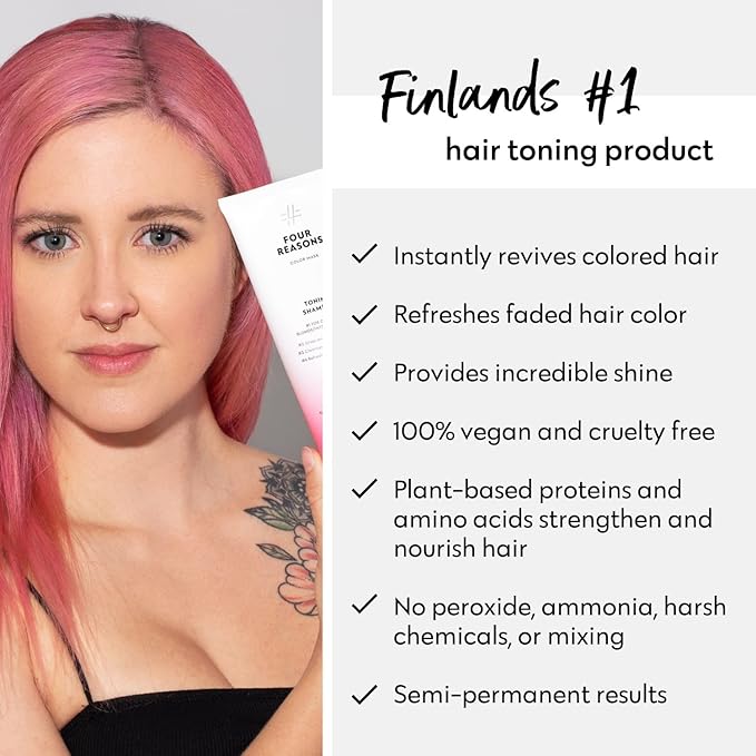 FOUR REASONS Hair Color Shampoo (8 Colors) - Sulfate Free Pink Hair Toner - Color Depositing Shampoo for Color Treated Hair, Vegan, 8.45 Fl Oz (Rose/Pink)
