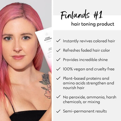 FOUR REASONS Hair Color Shampoo (8 Colors) - Sulfate Free Pink Hair Toner - Color Depositing Shampoo for Color Treated Hair, Vegan, 8.45 Fl Oz (Rose/Pink)