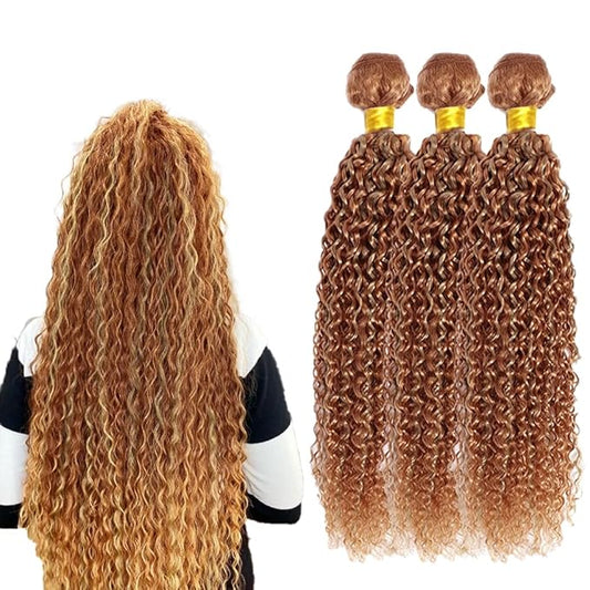 34 34 34 Inch Highlight Bundles Human Hair Brown Water Wave Bundles Double Weft Huxowax Virgin Soft And Silky Remy Hair Extensions