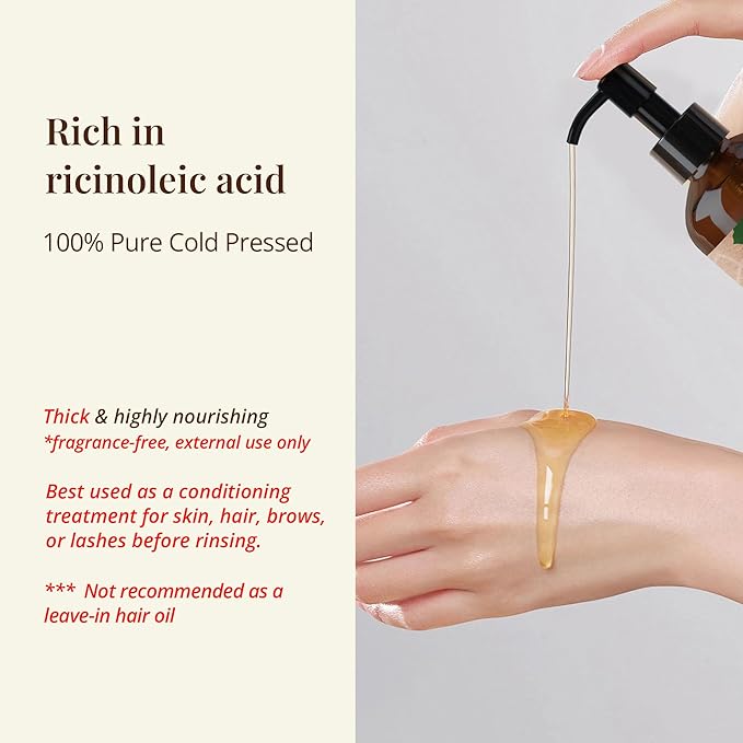 100% Pure Castor Oil – Cold-Pressed Carrier Oil for Skin, Hair, Scalp, Lashes, Brows & Nails – Rich, Thick Texture for Deep Moisture, 236ml (8 fl oz)