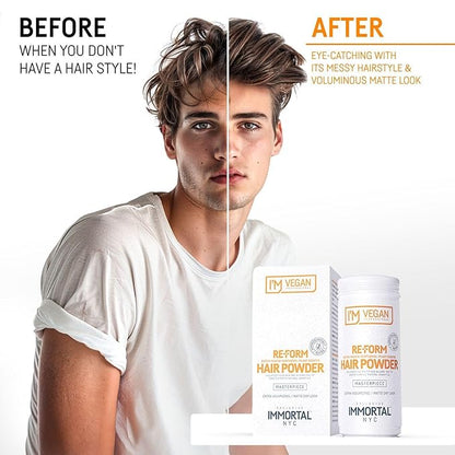 Immortal NYC Re-Form Hair Powder - Vegan Volumizing Matte Powder for Hair & Beard, Biotin, Panthenol & Plant Keratin, Extra Volume, Messy Matte Look, 20g