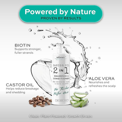 Castor Oil 2-in-1 Shampoo and Conditioner – Strengthen & Restore Hair | Clean, Sulfate-Free Formula for Thinning, Dry, or Color-Treated Hair | Volume, Softness & Scalp Health | 8oz