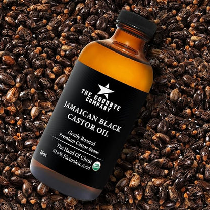 The Goodbye Company Black Castor Oil for Hair Growth – Organic, Cold-Pressed & Unrefined 100% Pure & Hexane-Free - Glass Bottle (450mL) Nourishing Oil for Eyebrow, Eyelash & Stronger Hair (16.9 oz)