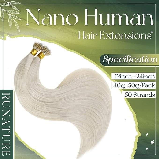 RUNATURE Blonde Nano Bead Hair Extensions Human Hair Silky Nano Beads Human Hair Extensions Straight Nano Link Extensions Human Hair Pre Bonded Human Hair Extensions Nano Ring 18 Inch 50g 50s