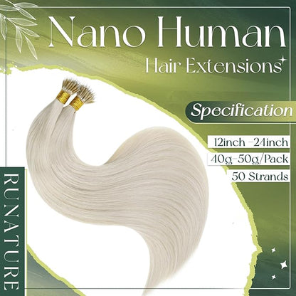 RUNATURE Blonde Nano Bead Hair Extensions Human Hair Silky Nano Beads Human Hair Extensions Straight Nano Link Extensions Human Hair Pre Bonded Human Hair Extensions Nano Ring 18 Inch 50g 50s