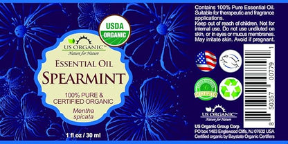 US Organic 100% Pure Spearmint Essential Oil - USDA Certified Organic, Steam Distilled - W/Euro droppers (More Size Variations Available) (30 ml / 1 fl oz)