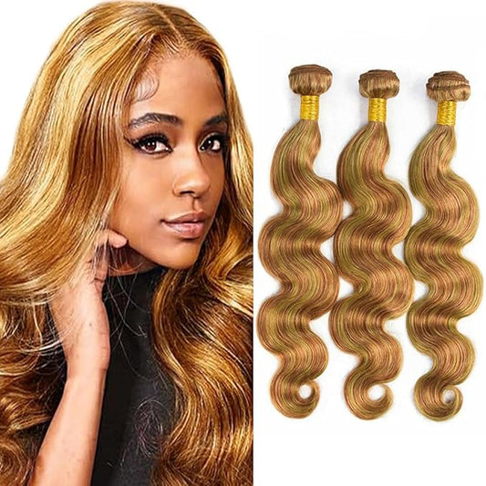 Ombre Human Hair Highlight Honey Blonde Bundles Body Wave 26-30 Inch P2730 Silky Soft Honey Blonde Body Wave Hair Weave