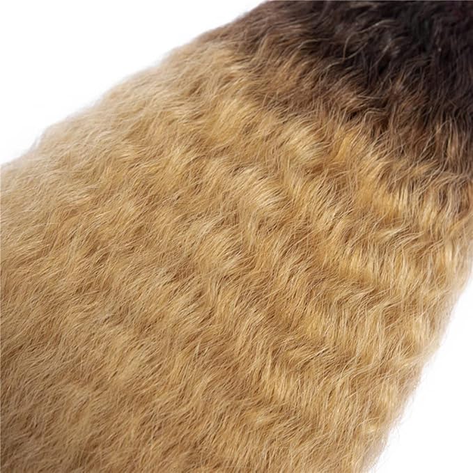 Ombre Human Hair Bundles 1B27 Kinky Straight Bundles 26 28 30 Inch Double Weft 2 Tone Black and Blonde Bundle Grade 8A Peruvian Virgin Remy Hair Extensions 100g/Pc
