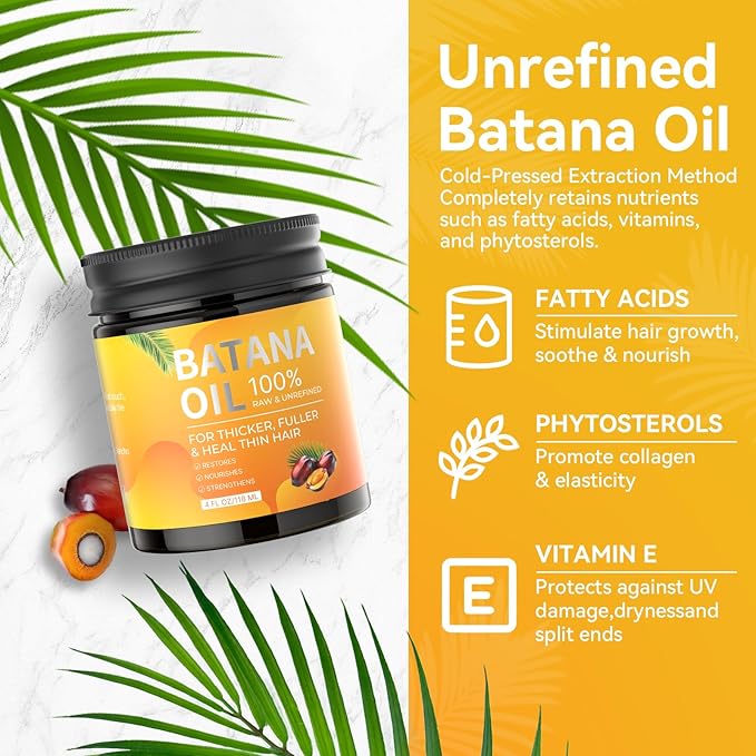 Batana Oil for Hair Growth - Unrefined Natural Botana Oil Paste Restores Thin Damaged Hair and Scalp with Nourishment, Organic Raw Botana Hair Mask for Women & Men Fits All Hair Type (4oz)