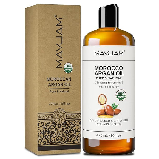 Organic Moroccan Argan Oil 16 Fl Oz, USDA Certified 100% Pure & Natural Carrier Oil For Dry, Damaged Skin, Hair, Face, Body & Scalp Moisturing, Massage Oils for Essential Oils Mixing (473ml)
