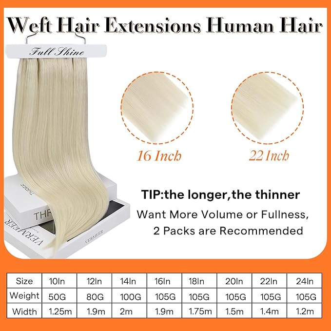 Full Shine Sew In Hair Extensions Real Human Hair Weft Hair Extensions Remy Straight Hair Color Platinum Blonde Extensions Soft Hair Weft Extensions For Women 10 Inch 50G