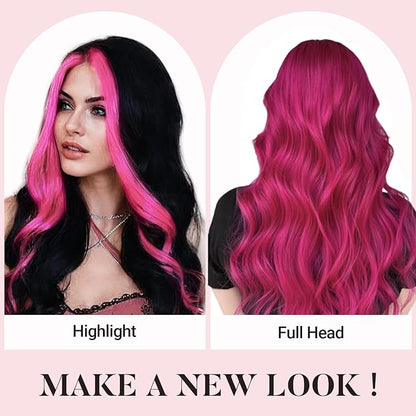 MAXITA Tape in Hair Extensions Human Hair Hot Pink Tape in Extensions 10pcs 30g 22inch Colored Invisible Real Human Hair Extension Soft Straight Wine Red Glue in Hair Extensions
