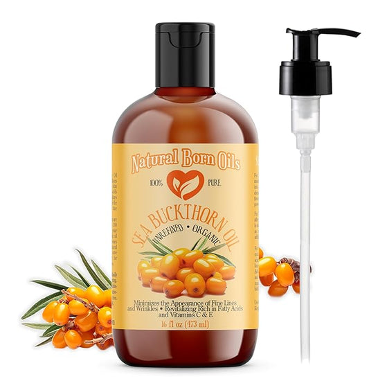 Natural Born Oils 16oz Sea Buckthorn Oil, 100% Pure and Natural, Organic, Cold-pressed, Unrefined, Revitalizing, Includes Pump & Dropper 16-Sea-Buck 0