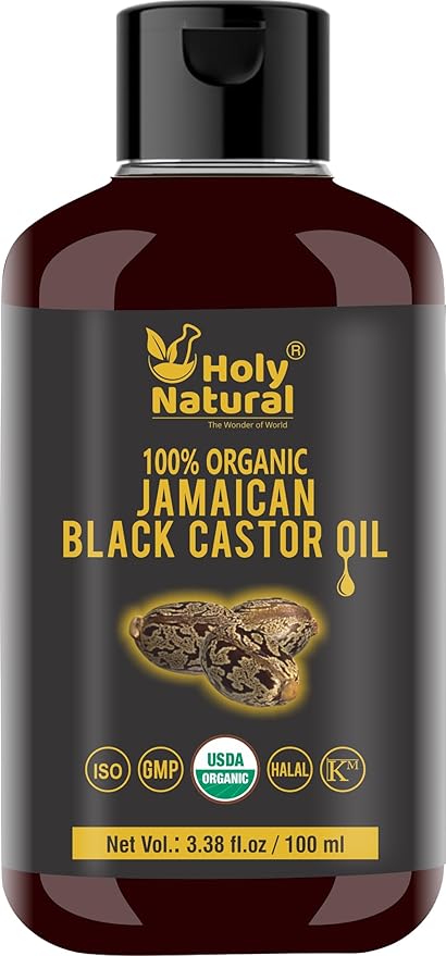Organic Jamaican black Castor Oil (3.38 fl oz) USDA Certified, Traditional Handmade with Typical and Traditional roasted castor beans smell ,100% Pure black Castor Oil (No Additive, Non GMO)