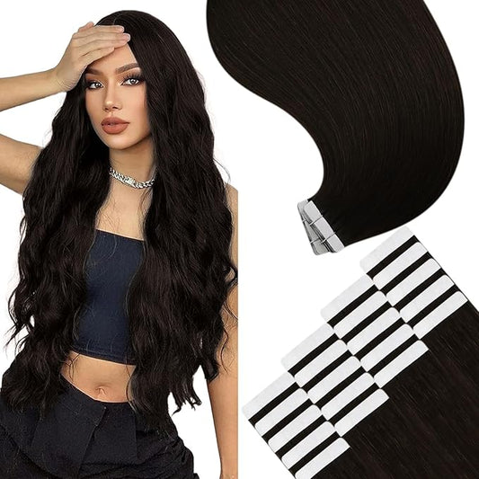 YoungSee Tape in Real Human Hair Extensions Brown Tape in Extensions Human Hair Dark Brown 24Inch Tape in Hair Extensions Darkest Brown 50g 20pcs Invisble Tape in Extensions Real Human Hair Add Length